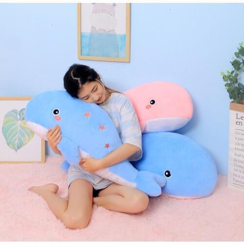 New Soft Whale Plush Pillow Toy Hairy Dolphin Stuffed Doll Sleeping Pillow Sofa Cushion Girlfriend Valentines Gift Home Decor