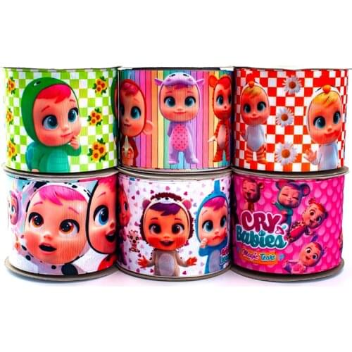 New Cry Baby Cartoon Character Printed 5 Yards Grosgrain/Satin 25mm/38mm/50mm/75mm for DIY Hair Bows Handmade Materials