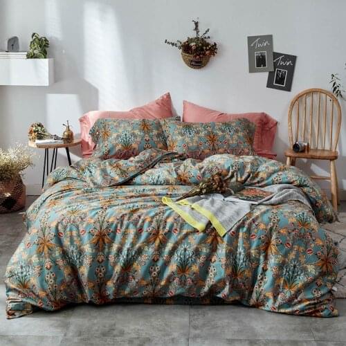 Papa&Mima Bohemian Paisley Satin Egyptian Cotton Bed Linen Printed Queen King Fitted Sheet Bedding Set Duvet Cover Set
