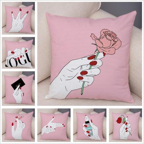 Simple Pink Vogue Cartoon Girl Pillow Case Linen 45*45cm Decor Fashion Women Cushion Cover for Car Sofa Home Plush Pillowcase