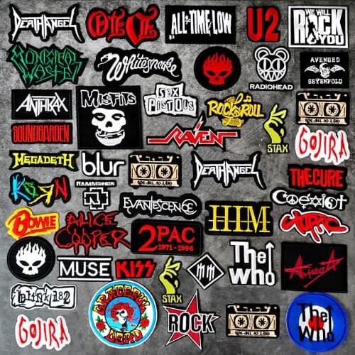 ROCK BAND DIY Cloth Iron On Embroidered Badges Patches For Clothes Stickers Punk Music