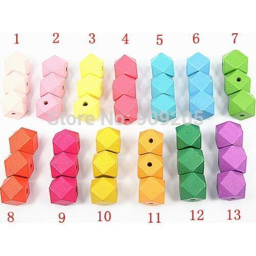 Christmas Gift Top Fashion 20mm DIY Geometric Wooden Beads Rainbow Color Geometric Wood Bead For Necklace 100pcs/lot WB-010
