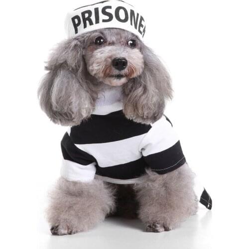 Pet Dog Halloween Costume Dog Prisoner Costume Prison Pooch Party Cosplay Clothing Jailbird Clothes With Hat For Pug Chihuahua