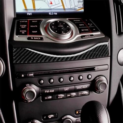Carbon Fiber Interior Decoration Multi Media NAVI Button Panel Frame Cover Trim for Nissan 370z 2009+ Car Accessories Stickers