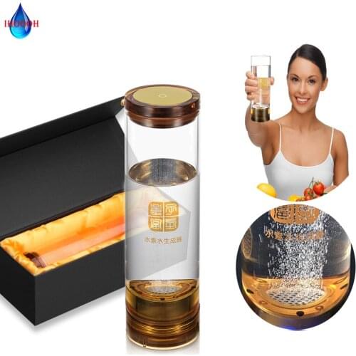 Hydrogen-Rich Water Generator Ionic Membrane Alkaline Pure H2 Glass Bottle Touch Switch Electrolysis Ionizer Anti-Aging IHOOOH