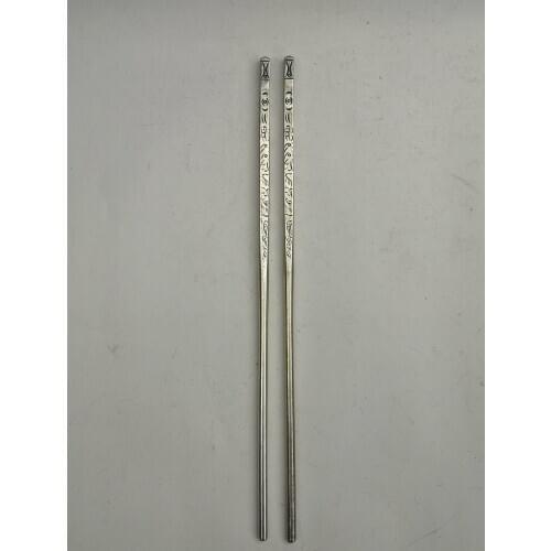 YIZHU CULTUER ART Collection Old China Copper Silver Carving Dragon Phenix Chopsticks Family Decoration Gift