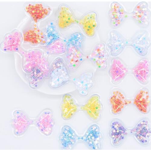32Pcs 40*25mm Bling Bow Tie Transparent Plastic Filling Shake Sequin Appliques for DIY Headwear Hair Clips Accessory Patches P16