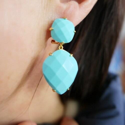 Natural Stone Pink Quartz /Mother of Pearl Blue Turquoise Clip on Earrings Sterling Silver 925 Needle Gold Plated Jewelry 2021