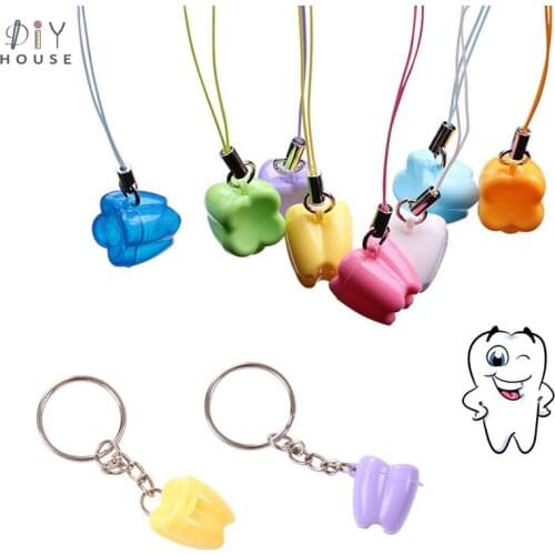 10Pcs Tooth Shape Key Chain Milk Teeth Boxes Baby Kids Deciduous Tooth Organizer Souvenir Collecting Container Mini Storage Box