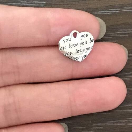 20PCS DIY Charm Valentine Heart Charm Zinc Alloy Love You Engraved Heart Pendant Charm for zipper pulls Necklace Earring