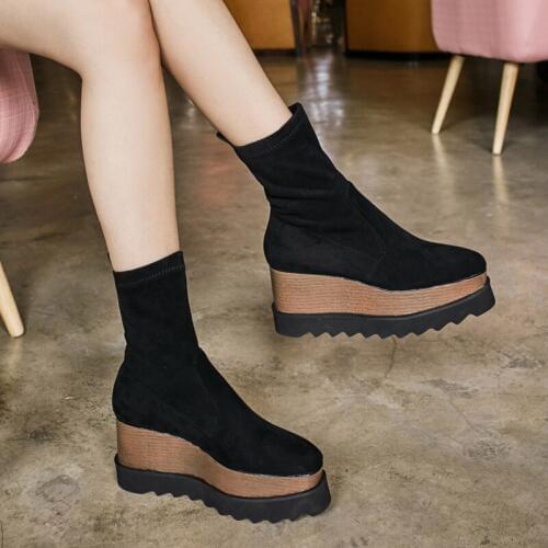 2020 Stretch Suede Western Cowgirl Boots Black Grey Cowboy Ankle Boots for Women High Platform Boots Short Casual Shoes