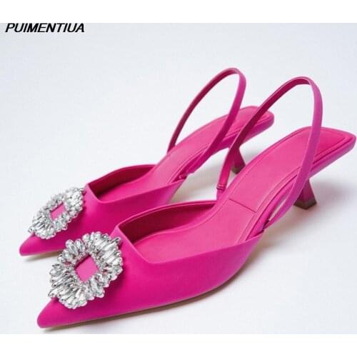 ZA 2021 Summer Pumps Womens Sandals Brightly Decorated With Rhinestones Pointed Toe Shoes For Women Spring Summer Wedding Shoes