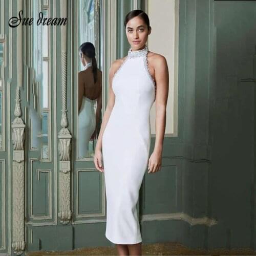 2021 New Summer WomenS Fashion Round Neck Beaded Backless Bodycon Dress Summer Women Club Party Dress Vestido