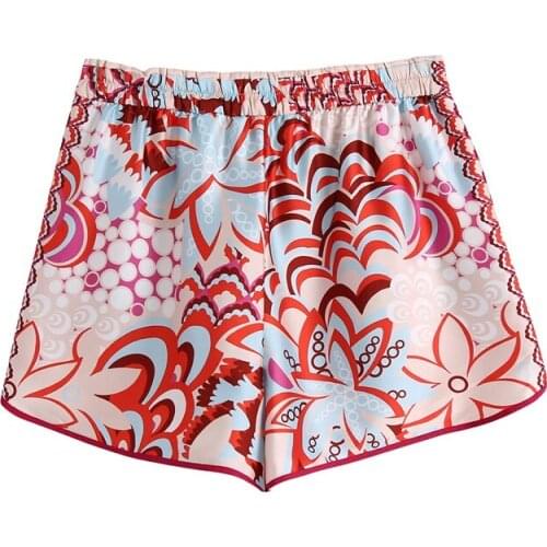 2021 TRAF Women With Buttons Floral Print Shorts Vintage High Elastic Waist Female Short Pants Streetwear