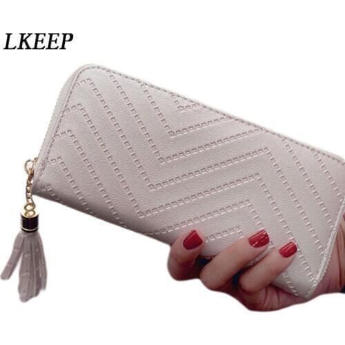 2021 Women Long Wallets Clutch White High Quality Leather Tassel Ladies Purse With Zipper Phone Coin Card Holder Cash Receipt
