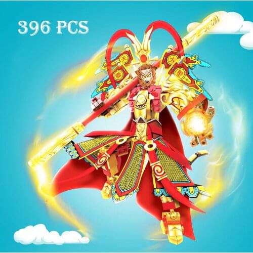 396Pcs Golden Mecha Building Blocks Chinese Super Heroes Cartoon Movie Monkey King 3D DIY Model Toy For Children Boy Gift