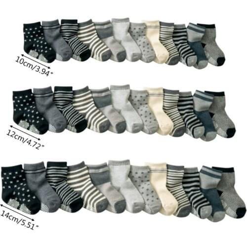 900C 12 Pairs Non Skid Anti Slip Cotton Grip Socks Slip-resistant Floor Socks for Toddler Baby Stripe Sock