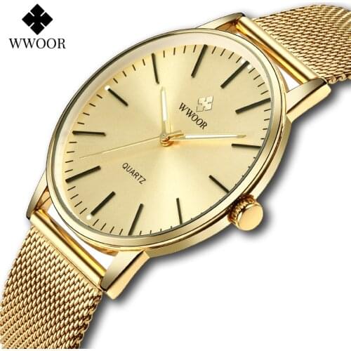 WWOOR Men Gold Watches 2020 Luxury Brand Men Fashion Quartz Golden Clock male Simple Sports Waterproof Wrist Watch zegarek meski