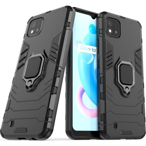 For Realme C20 C21 Case Cover for Realme C20 C21 C15 C11 Armor Shell Coque Funda Capa Kickstand Finger Ring Hard PC Phone Case