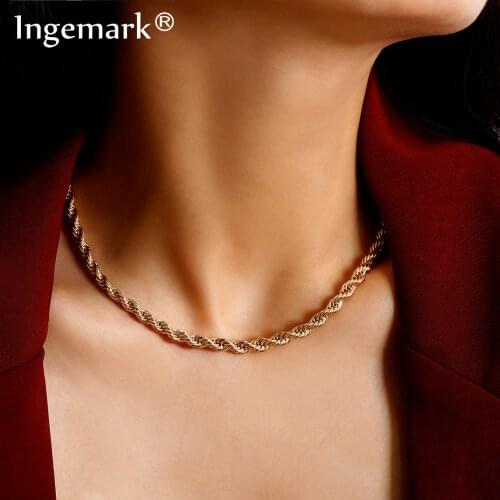 Ingemark Hip Hop Cuban Twisted Choker Necklace Women Colar Punk Simple Iron Chain Pendant Necklace Steampunk Men Fashion Jewelry