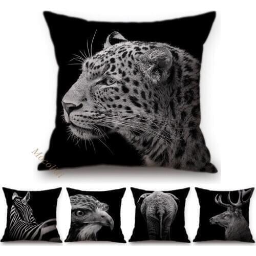 Black Grassland Animal Pattern Sofa Decorative Throw Pillow Case Giraffe Elephant Deer Cotton Linen Square Cushion Cover Cojines