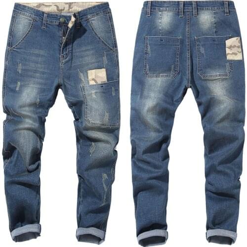 Men Jeans Pants Large Size 44 46 48 Trousers High Strech Jeans Pants Elastic Waist Denim Pants Straight 6xl 7xl 8xl 9xl Pants