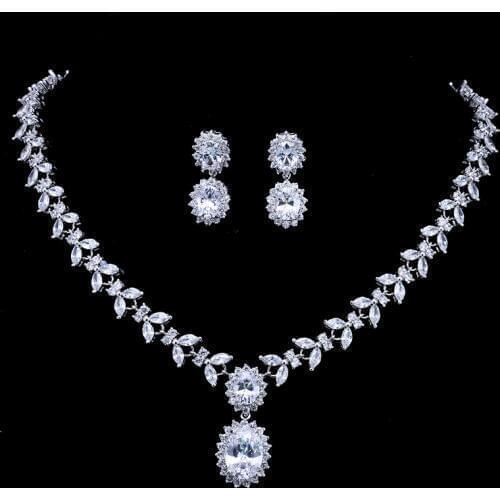 Emmaya New Hot Sale Women AAA Zircon Big Heavy Pendant Clear CZ Bridal Set for Luxury Wedding Earrings Necklace Jewelry Sets