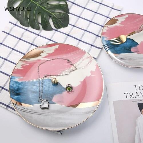 Nordic Creative Stroke Phnom Penh Ceramic Western Steak Plate Salad Color Cloud Plate Smooth and Delicate Personalized Tableware