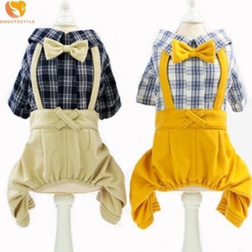Plaid Bow Dog Rompers Dogs Jumpsuit Pet Cat Spring Autumn Costume Gentlemen Style Clothing For Chihuahua S-XXL DOGGYZSTYLE
