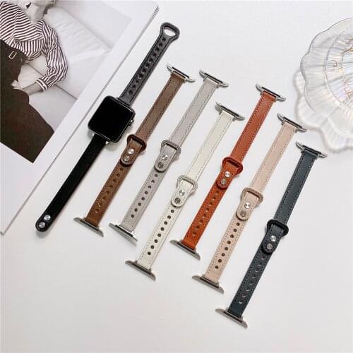 Leather Loop for Apple Watch 6 Se 40mm 44mm Band Slim Leather Strap for Iwatch Series 6 5 4 3 38mm 42mm Bands Thin Correa Wrist