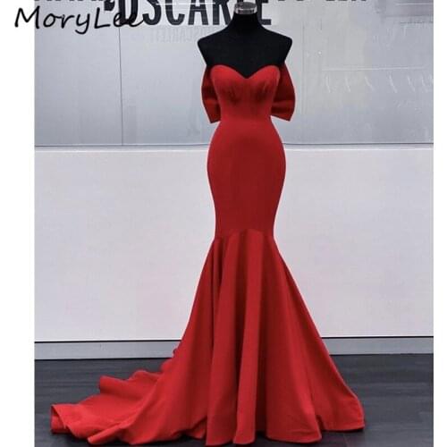 Red Prom Dresses Sweetheart Sweep Train Hand Made Bow Satin Mermaid Prom Dresses With Zipper Back vestidos de fiesta de noche