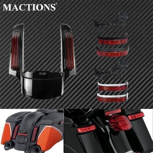 Motorcycle LED Saddlebag Turn Signal Lamp Run Brake Tail Light Rear Fender Extension Fascia Set For Harley Touring Glide 14-20