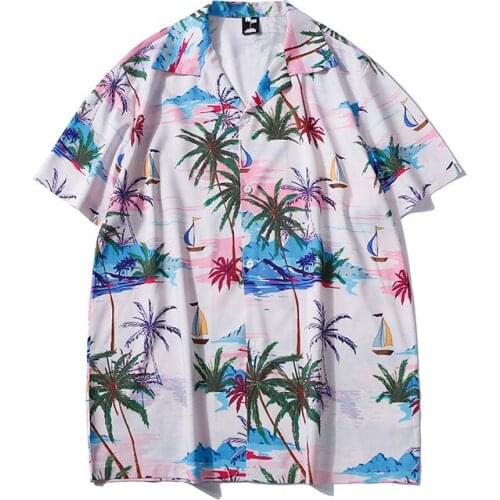 Summer Hot Sell New Men Vintage Beach Shirt Fashion Coconut Tree Print Hawaiana Short Sleeve Shirts Mens Oversized Casual Tops