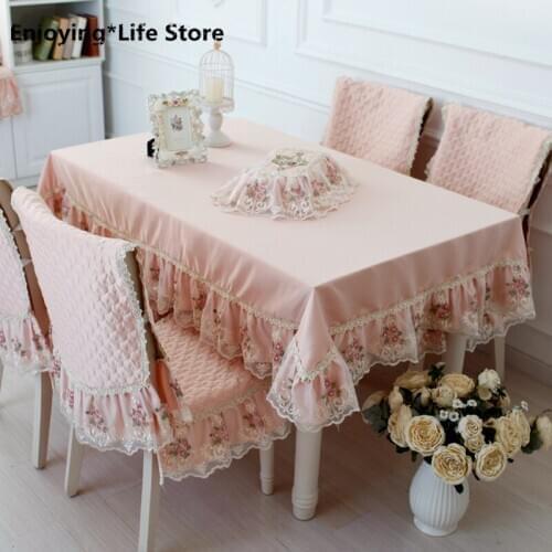 Dining Table Cover Set Korean Solid Tablecloth Wedding Hotel Lace Tablecloth Sweet Tablecloth Chair Cover