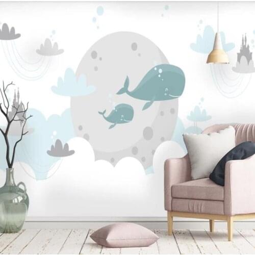 Milofi custom 3D wallpaper mural modern minimalist whale castle white clouds children room background wall decoration wallpaper