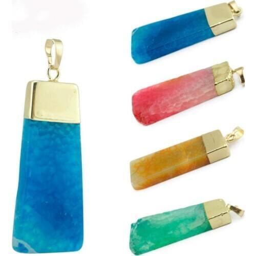 Natural Chalcedony Pendant Geometric Trapezoid Pendant Shield Shape Pendant For Jewelry Making DIY Necklace Jewelry Accessories