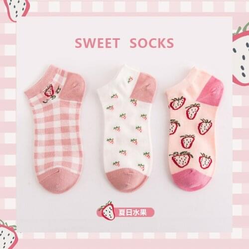 New Socks Women Summer Cotton Japanese Pink Strawberry High Quality Harajuku Fashion Kawaii Girls Cute Crew Socks