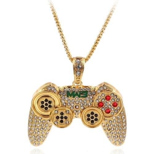 New Mens Popular Hip-Hop Childhood Game Handle Crystal Pendant Luxury Mens Wild Necklace