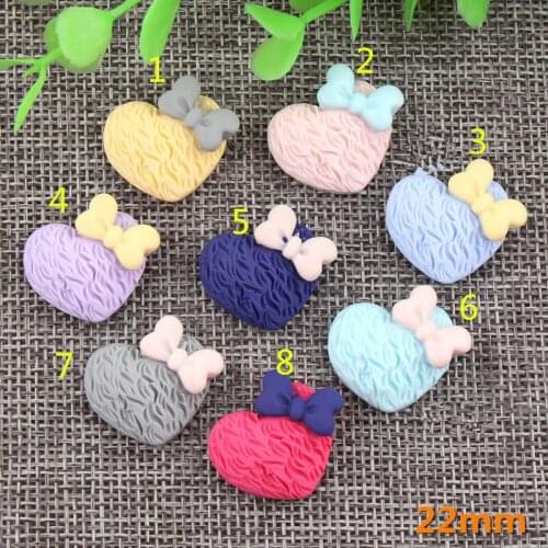 New Arrival 50pcs 22MM Lovely Heart Shape Jewelry Resin Cabochons With ribbon bow Decor Fit Girls Hair Jewelry Decor Ornaments