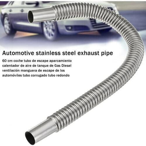 New 60cm Car Stainless Steel Material Exhaust Pipe Corrugated Round Pipe Parking Silencer Diesel Heater Silver