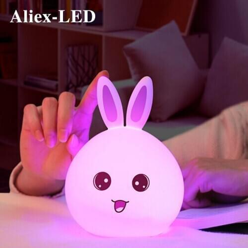 New LED Rabbit Silicone Night Light Touch Sensor Soft Night Lamp Colorful Tap Control for Children Kid Bedroom Bedside Cute Lamp