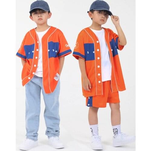 Orange Dancing Outfit Hip Hop Dance Costume Kids Clothes Street Dancewear Stage Costume Designer Clothes Festival Outfit DL8048