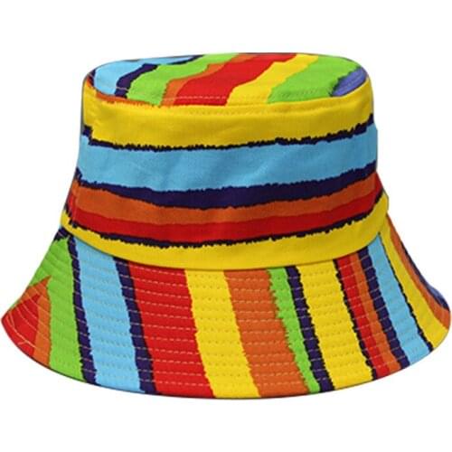 Creative Rainbow Men Women Bucket Hat Sun Caps Street Fashion Spring Summer Sunscreen Basin Cap Lovers Parent-Child Hat