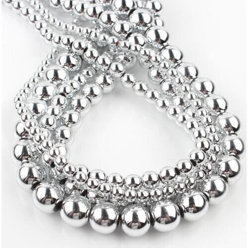 Silver Plated Hematite Natural Stone Bead Loose Spacer Beads For Jewelry Making DIY Energy Bracelet Earrings 15Inch 3 4 6 8 10mm