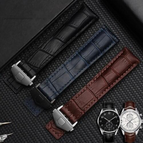 High Quality Genuine Leather Straps Blue Black With Red Stitches Bracelet 19 20 22mm For Men Watchband Wrist Watch Band