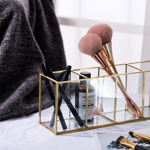 Luxury Clear Glass Makeup Box Cosmetic Storage Box Makeup Brushes Organizer Pencil Lipstick Holder Makeup Tools Organizer Case
