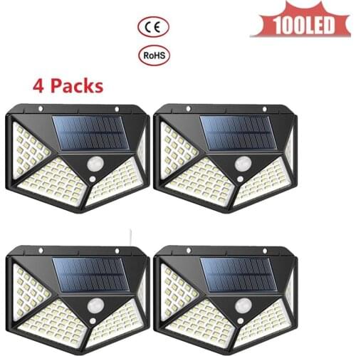 100LED Solar Light Adjustable Angle Motion Sensor Light Security Lighting Lamp For Garden Wall Yard 4 sided 270°lighting scope W