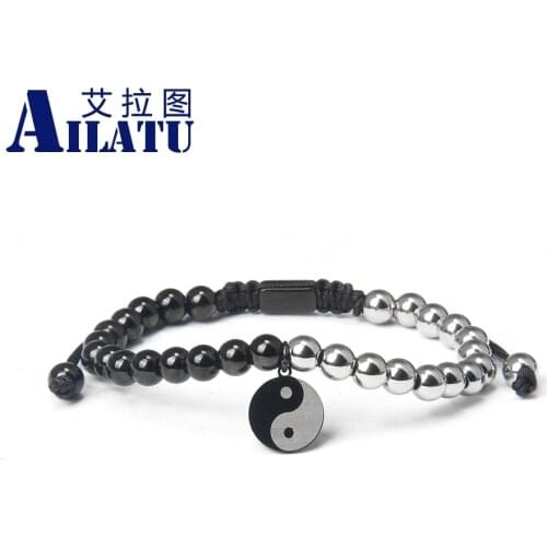 Tai Chi Ying Yang Macrame Bracelet Stainless Steel Accessories Jewelry Wristband Friends Gift