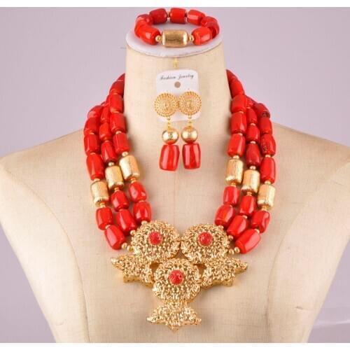 Splendid nigreian wedding coral beads costume red coral necklace african beads jewelry set C21-24-03