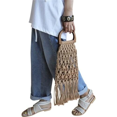 Female Women Handbag Large Capacity Solid Color Tassel Beach Bag with Holes Inner Pocket for Adults 2021